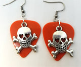 CLEARANCE Skull and Crossbone with Heart Eyes Charm Guitar Pick Earrings - Pick Your Color