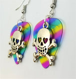 CLEARANCE Skull and Crossbone with Heart Eyes Charm Guitar Pick Earrings - Pick Your Color