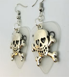 CLEARANCE Skull and Crossbone with Heart Eyes Charm Guitar Pick Earrings - Pick Your Color