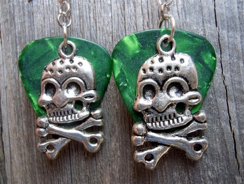 CLEARANCE Large Skull and Crossbone Charms Guitar Pick Earrings - Pick Your Color