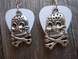 CLEARANCE Large Skull and Crossbone Charms Guitar Pick Earrings - Pick Your Color