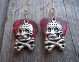 CLEARANCE Large Skull and Crossbone Charms Guitar Pick Earrings - Pick Your Color