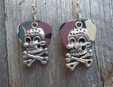 CLEARANCE Large Skull and Crossbone Charms Guitar Pick Earrings - Pick Your Color