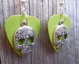 CLEARANCE Decorated Sugar Skull Silver Charm Guitar Pick Earrings - Pick Your Color