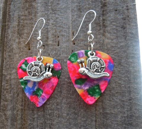 CLEARANCE Snail Charm Guitar Pick Earrings - Pick Your Color