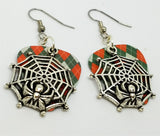 CLEARANCE Spiderweb with Spider Charm Guitar Pick Earrings - Pick Your Color