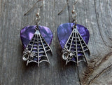 CLEARANCE Spider on Spiderweb Charms Guitar Pick Earrings - Pick Your Color