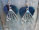CLEARANCE Spider on Spiderweb Charms Guitar Pick Earrings - Pick Your Color