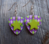 CLEARANCE Lime Green Star Charm Guitar Pick Earrings - Pick Your Color