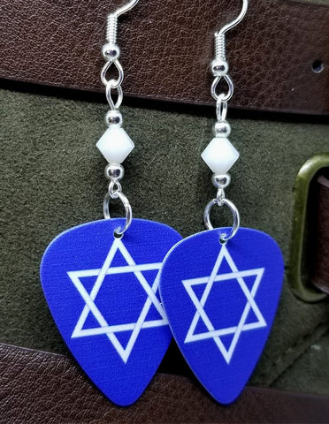 Star of David Guitar Pick Earrings with White Alabaster Swarovski Crystals