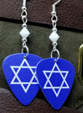 Star of David Guitar Pick Earrings with White Alabaster Swarovski Crystals