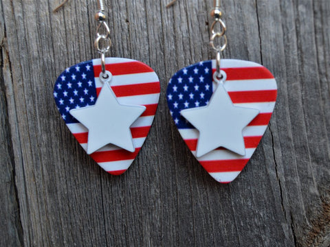 White Star Charm Guitar Pick Earrings - Pick Your Color