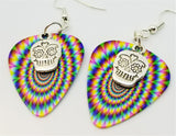 CLEARANCE Small Decorated Sugar Skull Charm Guitar Pick Earrings - Pick Your Color