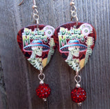 Dia de los Muertos Guitar Pick Earrings with Red Pave Bead Dangles
