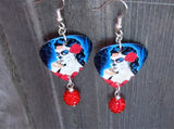 Beautiful Sugar Skull Woman with a Rose In Her Hair Guitar Pick Earrings with Red Pave Bead Dangles