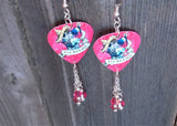 Los Novios Skeleton Guitar Pick Earrings with Pink Crystal Dangles