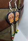 Red, Green, and Yellow Sugar Skull Guitar Pick Earrings with Swarovski Crystal Dangles