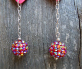 Los Novios Guitar Pick Earrings with a Fuchsia AB Rhinestone Dangles