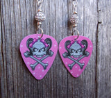 Girl Skull Guitar Pick Earrings with 6mm White Pave Beads