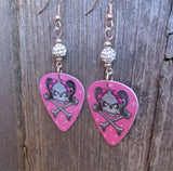 Girl Skull Guitar Pick Earrings with 6mm White Pave Beads