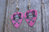 Girl Skull Guitar Pick Earrings with 6mm White Pave Beads