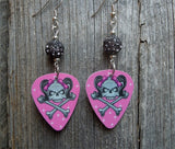 Girl Skull Guitar Pick Earrings with Gray Pave Beads