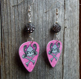 Girl Skull Guitar Pick Earrings with Gray Pave Beads