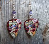 Dia de los Muertos Guitar Pick Earrings with a Purple Swarovski Crystal