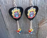 Sugar Skull Surrounded By Candles Guitar Pick Earrings with Swarovski Crystal Dangles