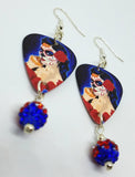 Beautiful Sugar Skull Woman with a Rose In Her Hair Guitar Pick Earrings with Pave Bead Dangles