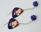 Beautiful Sugar Skull Woman with a Rose In Her Hair Guitar Pick Earrings with Blue Striped Pave Bead Dangles