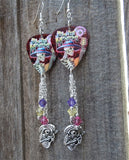 Dia de los Muertos Skeleton and Guitar Earrings with Silver Charm and Swarovski Crystal Dangles