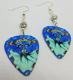 Icy Mamacita Sugar Skull Guitar Pick Earrings with White Pave Beads