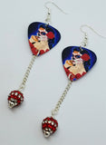 Beautiful Sugar Skull Woman with a Rose In Her Hair Guitar Pick Earrings with Striped Pave Bead Dangles