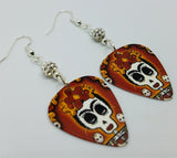 Frida Sugar Skull Guitar Pick Earrings with White Pave Beads
