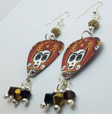 Frida Sugar Skull Guitar Pick Earrings with Pave Beads and Swarovski Crystals