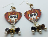 Frida Sugar Skull Guitar Pick Earrings with Pave Beads and Swarovski Crystals