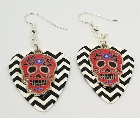 CLEARANCE Red Sugar Skull Charm Guitar Pick Earrings - Pick Your Color