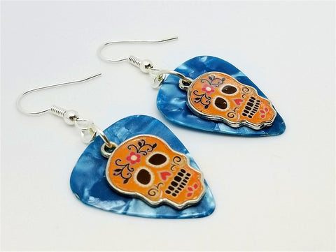 CLEARANCE Orange Sugar Skull Charm Guitar Pick Earrings - Pick Your Color