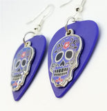 Purple Sugar Skull Charm Guitar Pick Earrings - Pick Your Color