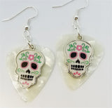CLEARANCE White Sugar Skull Charm Guitar Pick Earrings - Pick Your Color