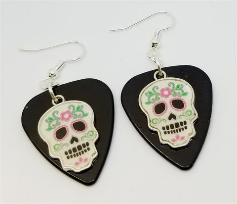 CLEARANCE White Sugar Skull Charm Guitar Pick Earrings - Pick Your Color