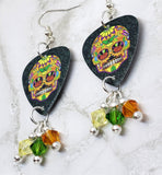 Orange Sugar Skull Guitar Pick Earrings with Swarovski Crystal Dangles