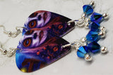 Woman Painted as a Sugar Skull Ghoul Guitar Pick Earrings with Blue ABx2 Swarovski Crystals Dangles