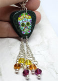 Light Blue Sugar Skull Guitar Pick Earrings with Swarovski Crystal Dangles