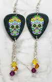 Light Blue Sugar Skull Guitar Pick Earrings with Swarovski Crystal Dangles