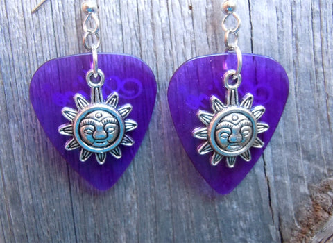 CLEARANCE Sun with Face Charm Guitar Pick Earrings - Pick Your Color