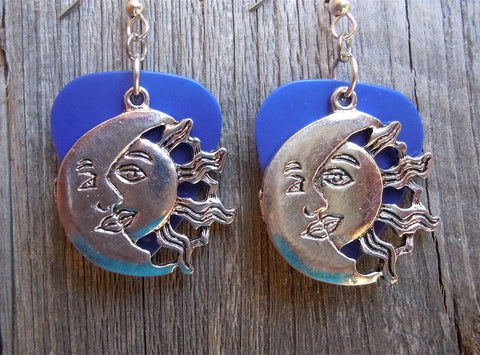 CLEARANCE Sun and Moon with Faces Charm Guitar Pick Earrings - Pick Your Color