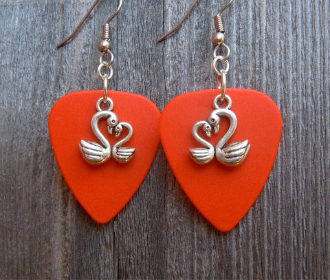 CLEARANCE Swan Heart Charm Guitar Pick Earrings - Pick Your Color