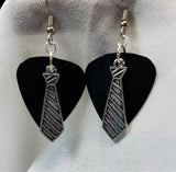 CLEARANCE Silver Tie Charm Guitar Pick Earrings - Pick Your Color